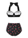 Black 1950s Halter Cherry Bikini Set - vintage fashion, retro style, classic black