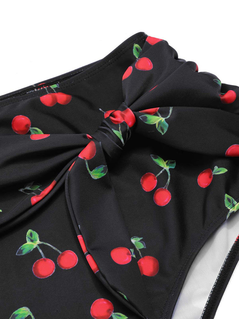 Black 1950s Halter Cherry Bikini Set - vintage fashion, retro style, classic black