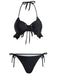 Black 1950s Halter Lace Up Ruffle Hem Bikini Set - vintage fashion, retro style, classic black