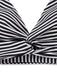 Black and white striped top with a bow detail on a white background