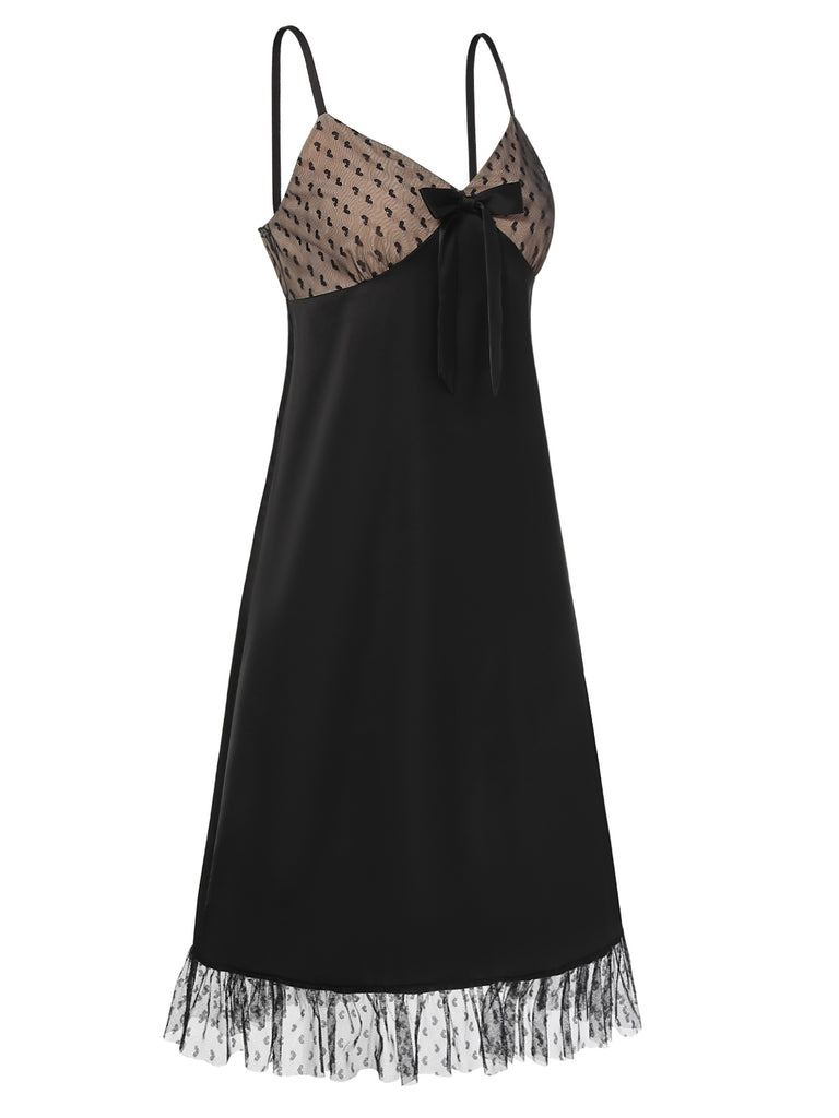 Black 1950s Heart Dots Mesh Bow Nightgown, vintage fashion, retro style - perfect for women who love vintage and retro fashion