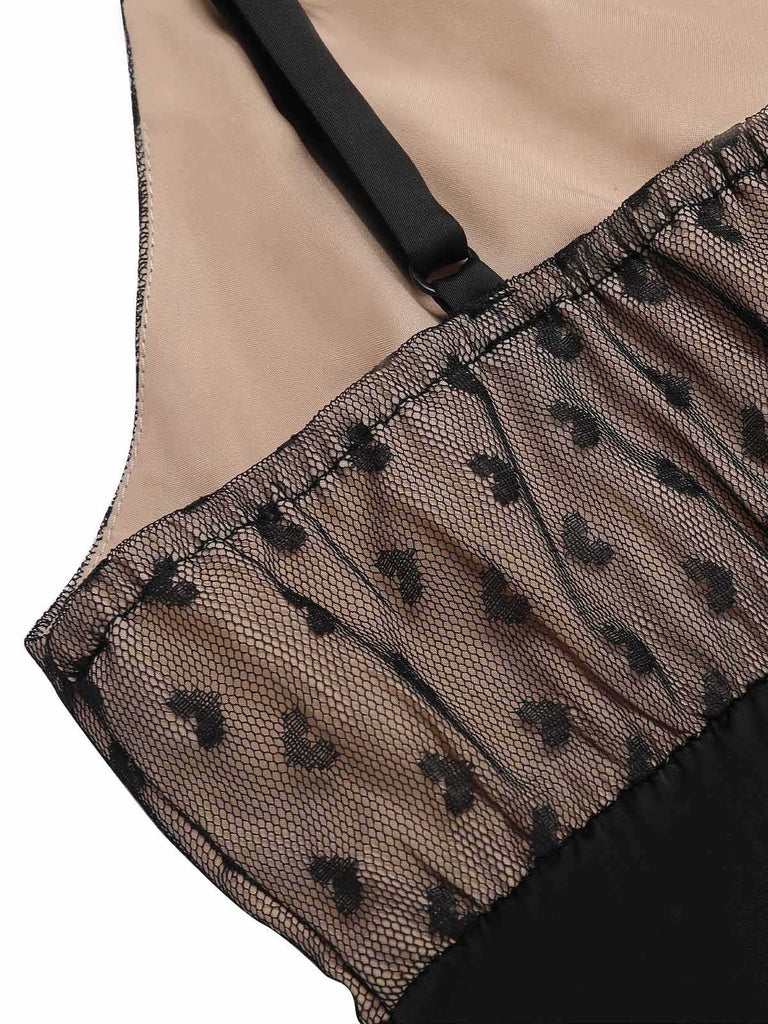 Black 1950s Heart Dots Mesh Bow Nightgown, vintage fashion, retro style - perfect for women who love vintage and retro fashion