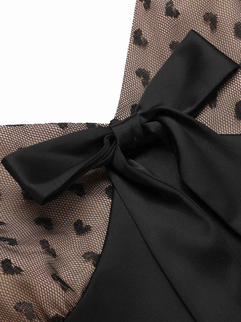 Black 1950s Heart Dots Mesh Bow Nightgown, vintage fashion, retro style - perfect for women who love vintage and retro fashion