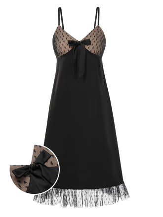 She slips into this Black 1950s Heart Dots Mesh Bow Nightgown and suddenly it's a 1950s daydream