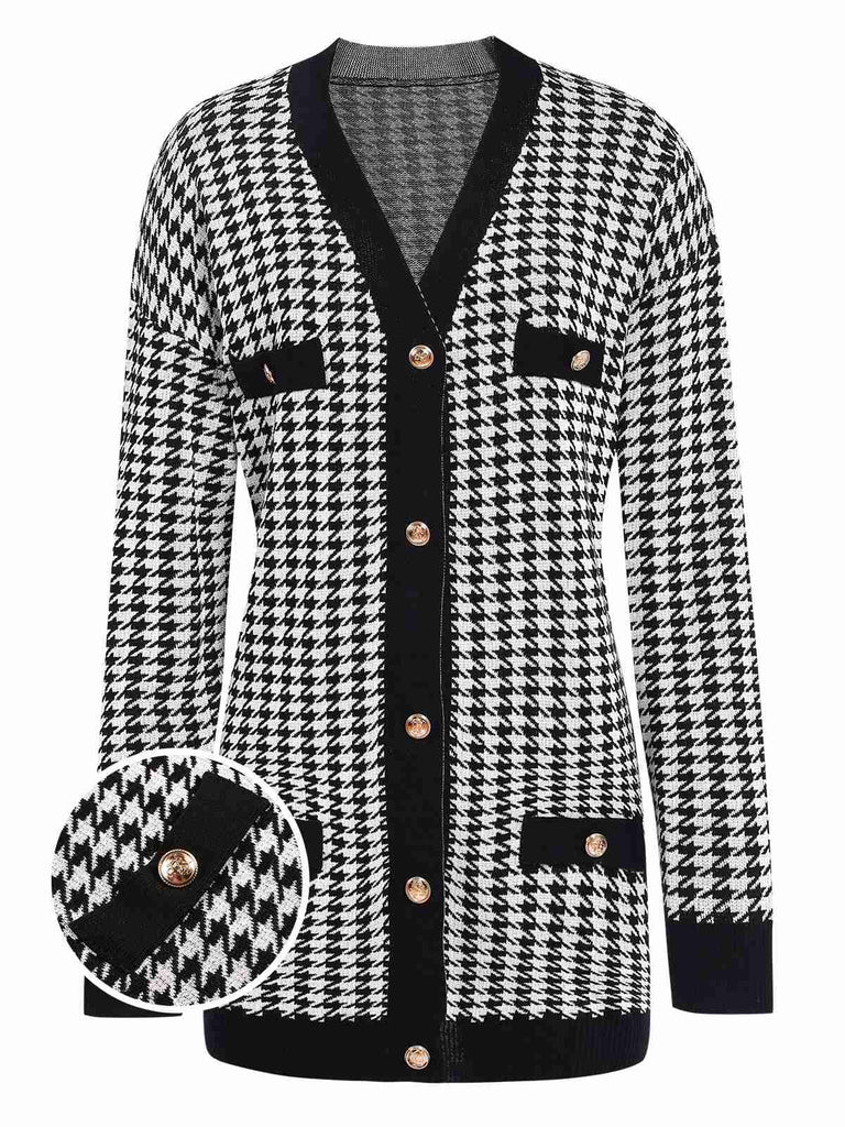 Black 1950s Houndstooth Checkerboard Coat, vintage coat, retro outerwear - perfect for women who love vintage and retro fashion