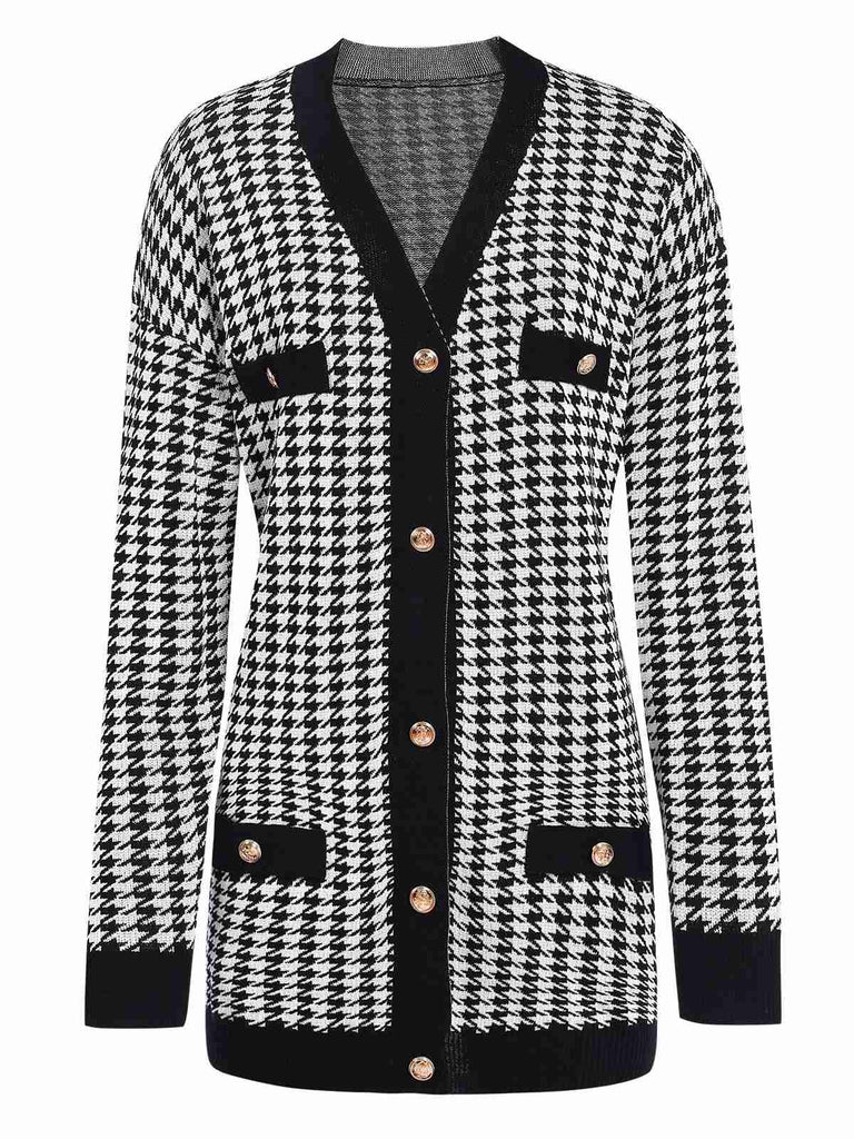 Black 1950s Houndstooth Checkerboard Coat, vintage coat, retro outerwear - perfect for women who love vintage and retro fashion