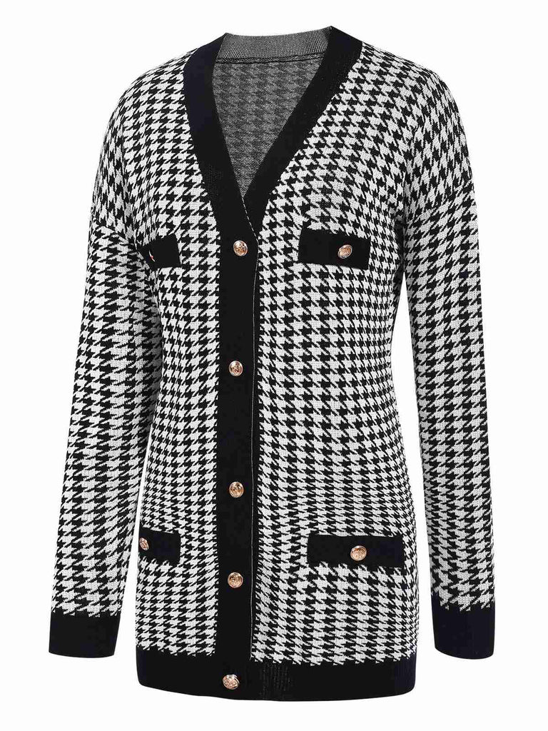 Black 1950s Houndstooth Checkerboard Coat, vintage coat, retro outerwear - perfect for women who love vintage and retro fashion