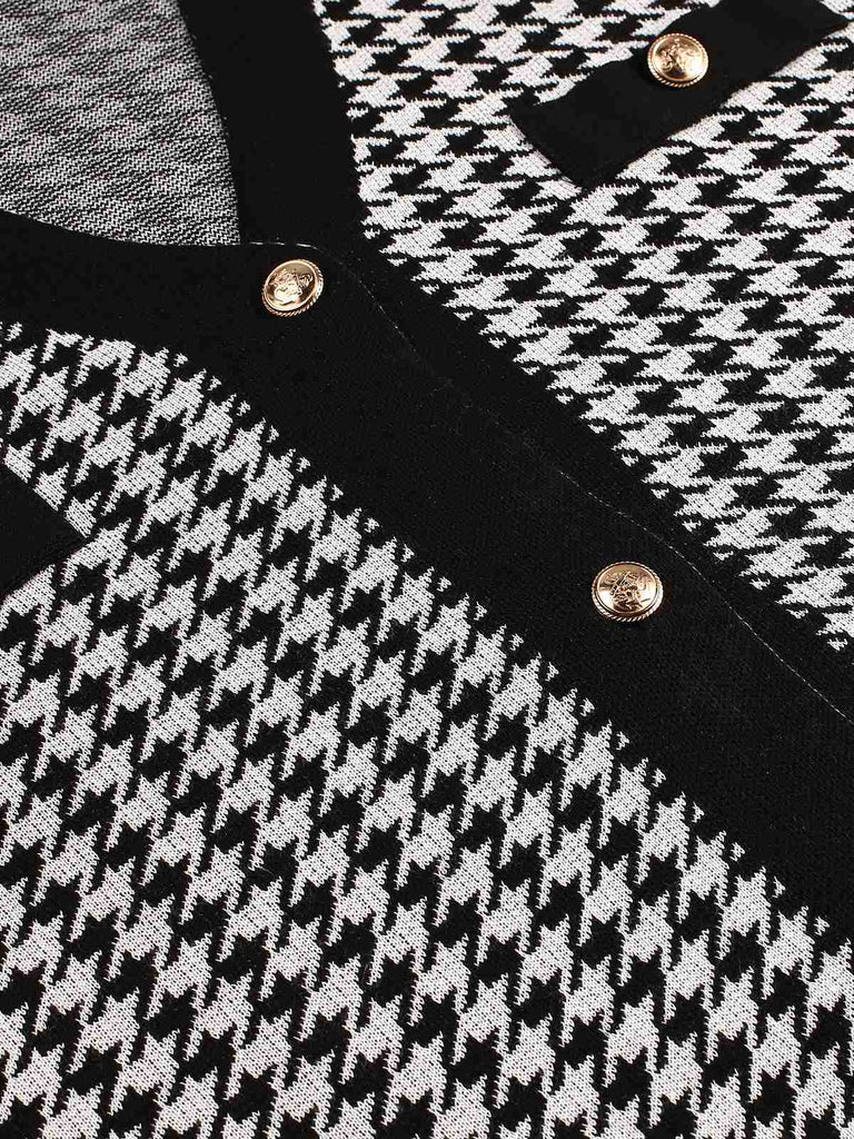 Black 1950s Houndstooth Checkerboard Coat, vintage coat, retro outerwear - perfect for women who love vintage and retro fashion