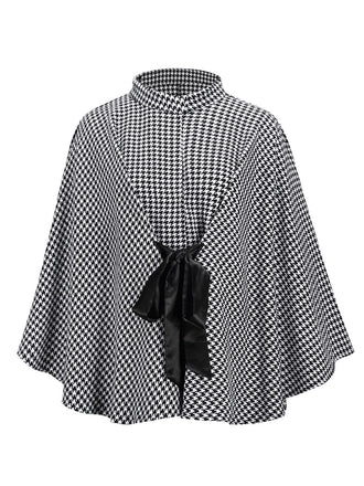 Black 1950s Houndstooth Lace-Up Cloak Coat - vintage fashion, retro style, classic black