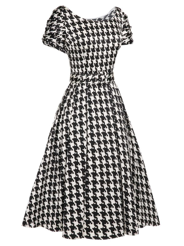 vintage houndstooth dress Y2K Fairy Hem Midi Elevate your wardrobe with this sophisticated houndstooth trench coat Vintage Houndstooth Long Sleeve Belted