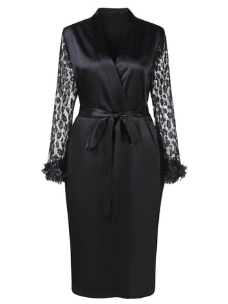 She slips into this Black 1950s Lace Belted Nightgowns and suddenly it's a 1950s daydream