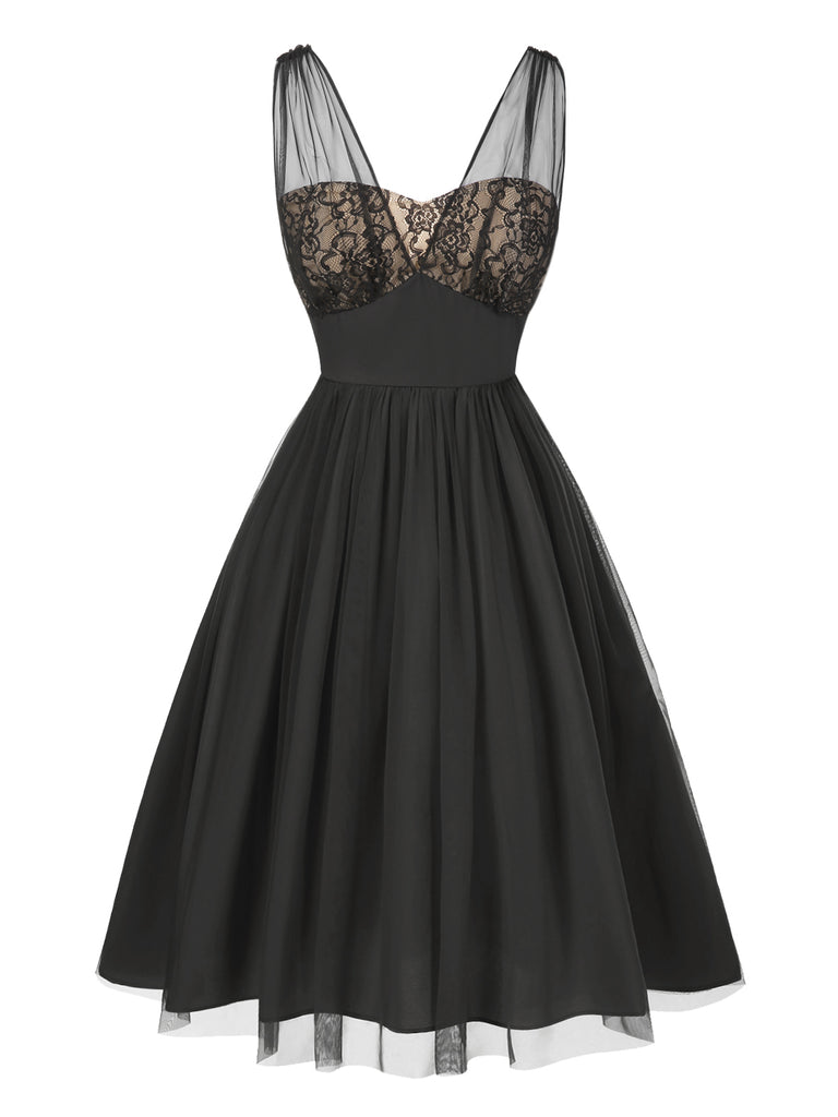 A-line Cocktail Dress 2026 Lace Floral Mesh Sleeveless Swing Dress Black A-line Cocktail Dress 2026 Lace Floral Mesh Sleeveless Swing Dress Black