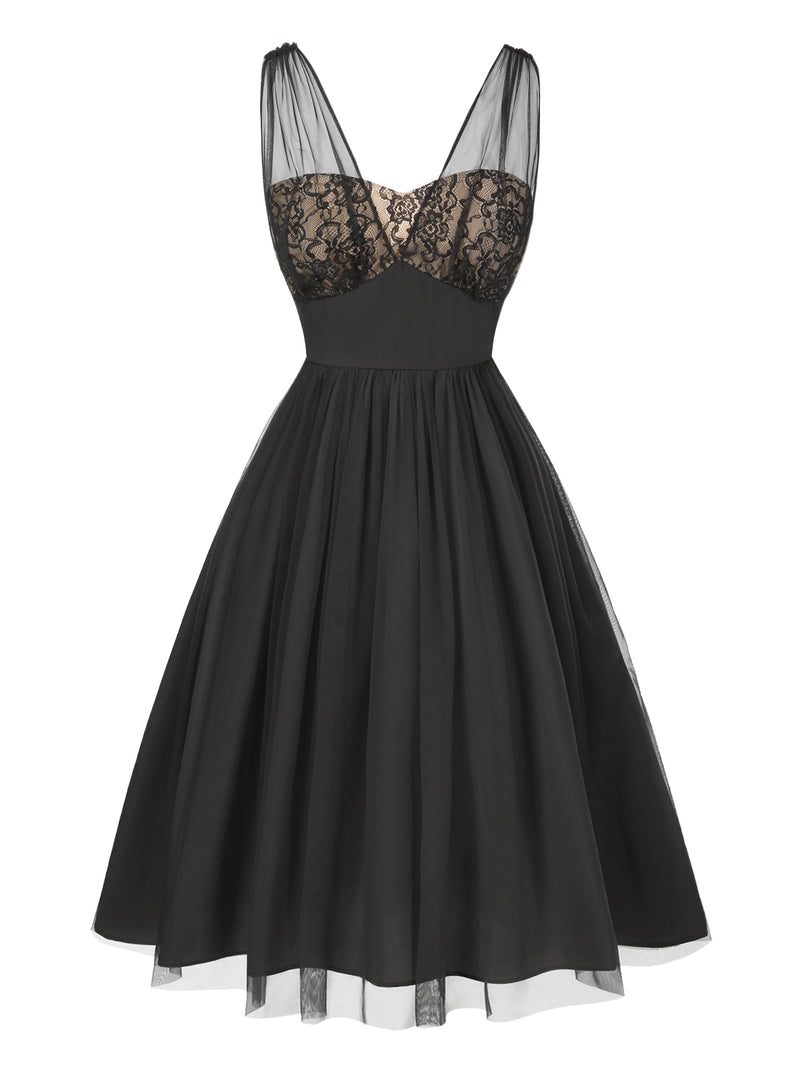 A-line Cocktail Dress 2026 Lace Floral Mesh Sleeveless Swing Dress Black A-line Cocktail Dress 2026 Lace Floral Mesh Sleeveless Swing Dress Black