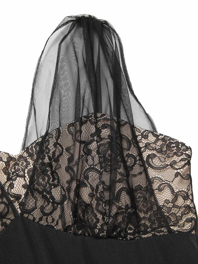 A-line Cocktail Dress 2026 Lace Floral Mesh Sleeveless Swing Dress Black