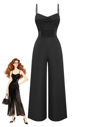 Black 1950s Lace Patchwork Vintage Jumpsuit