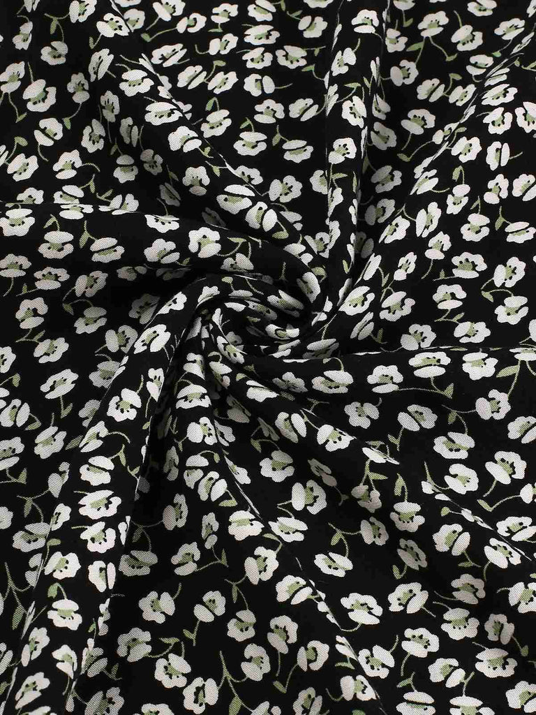 Black 1950s Lapel Lantern Sleeves Ditsy Floral Dress, vintage dress, retro fashion, rockabilly, pin-up fashion - perfect for women who love vintage and retro fashion