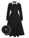 She slips into this Black 1950s Lapel Patchwork Button Dress and suddenly it's a 1950s daydream