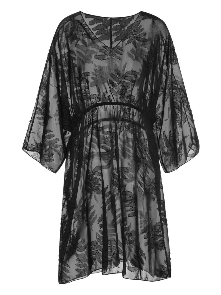 [Plus Size] Black 1950s Leaves Mesh Cover-up, vintage fashion, retro style - perfect for women who love vintage and retro fashion