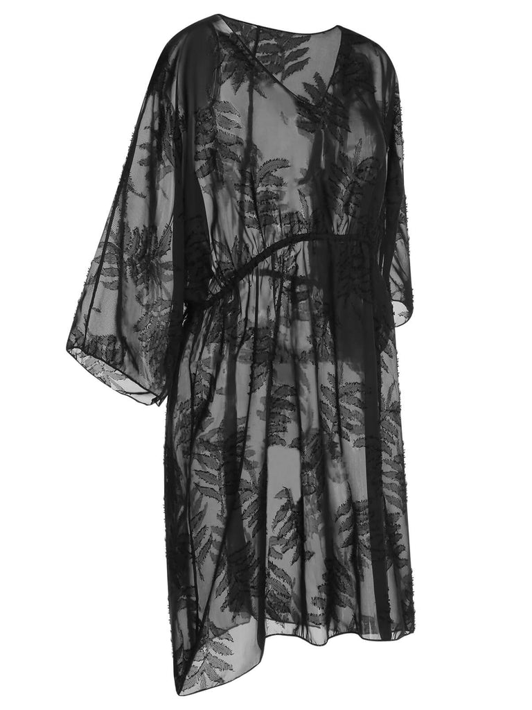 [Plus Size] Black 1950s Leaves Mesh Cover-up, vintage fashion, retro style - perfect for women who love vintage and retro fashion