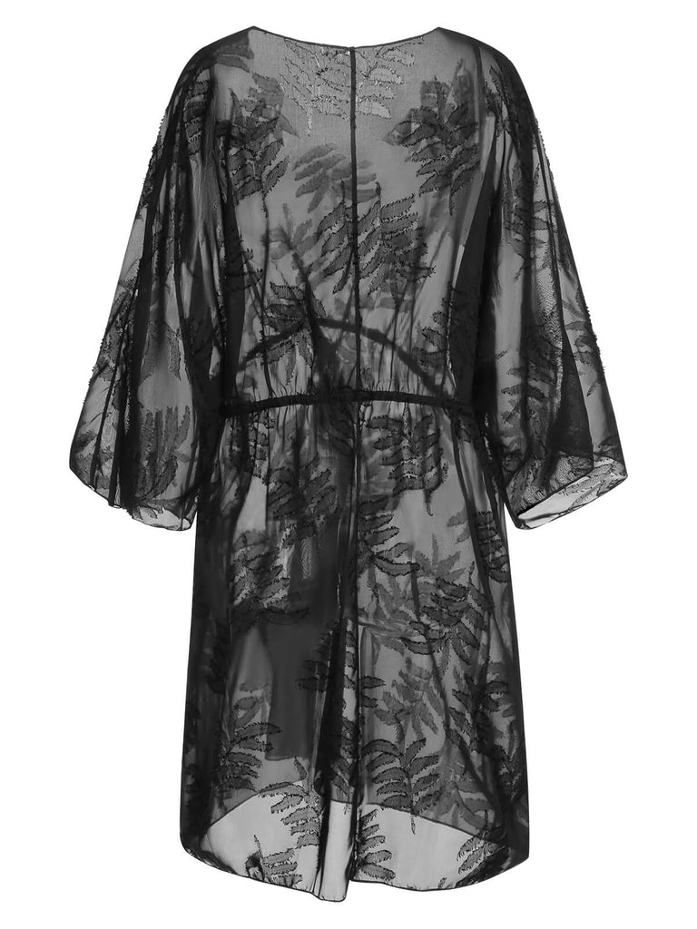 [Plus Size] Black 1950s Leaves Mesh Cover-up, vintage fashion, retro style - perfect for women who love vintage and retro fashion