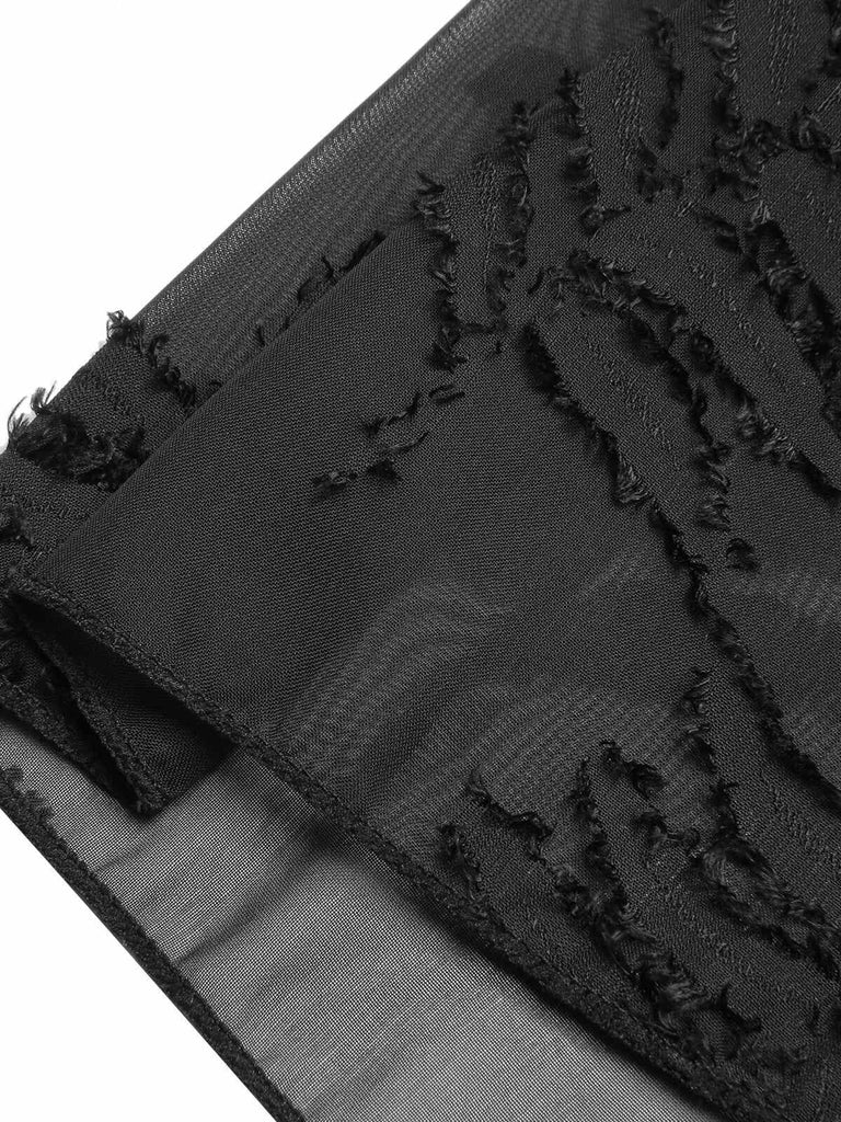 [Plus Size] Black 1950s Leaves Mesh Cover-up, vintage fashion, retro style - perfect for women who love vintage and retro fashion