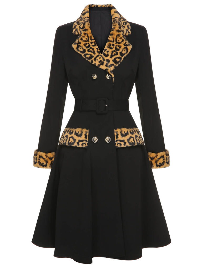 Black 1950s Leopard Lapel Pocket Coat | Retro Stage
