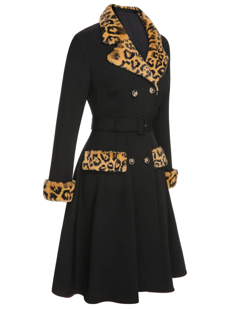 Black 1950s Leopard Lapel Pocket Coat | Retro Stage