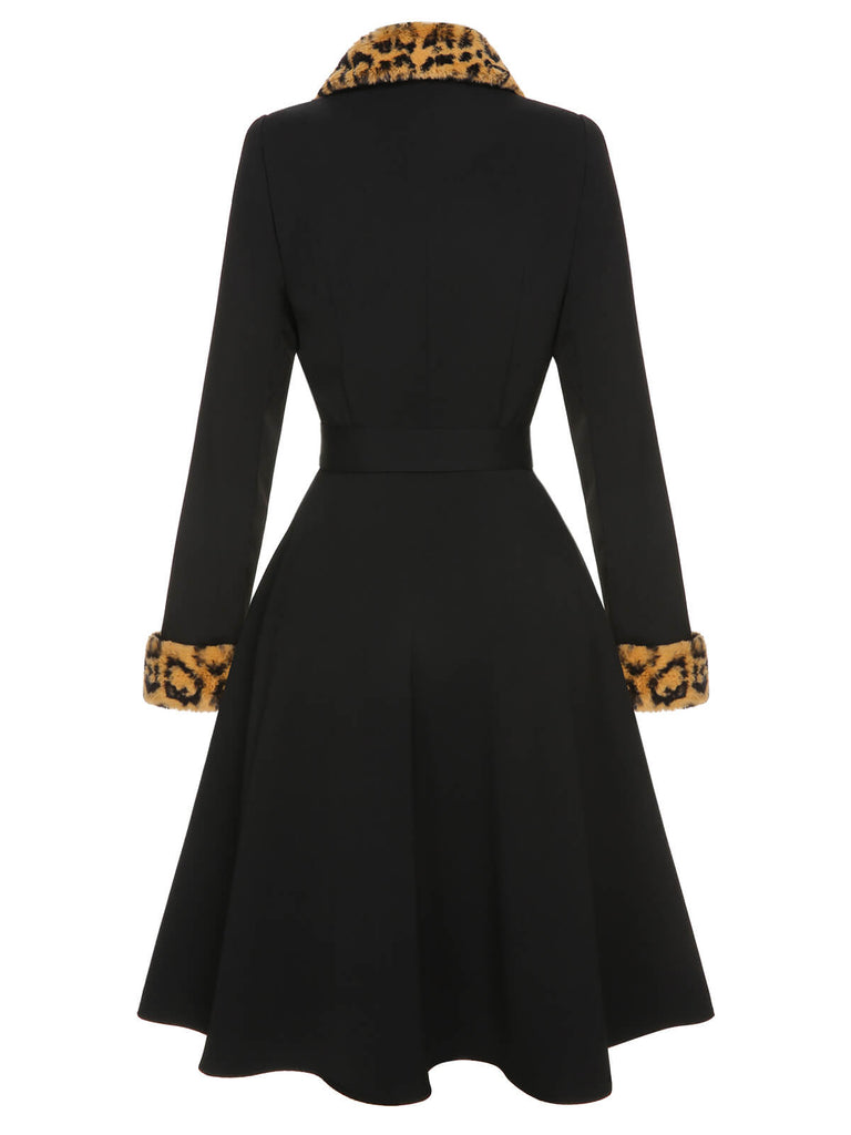 Black 1950s Leopard Lapel Pocket Coat | Retro Stage