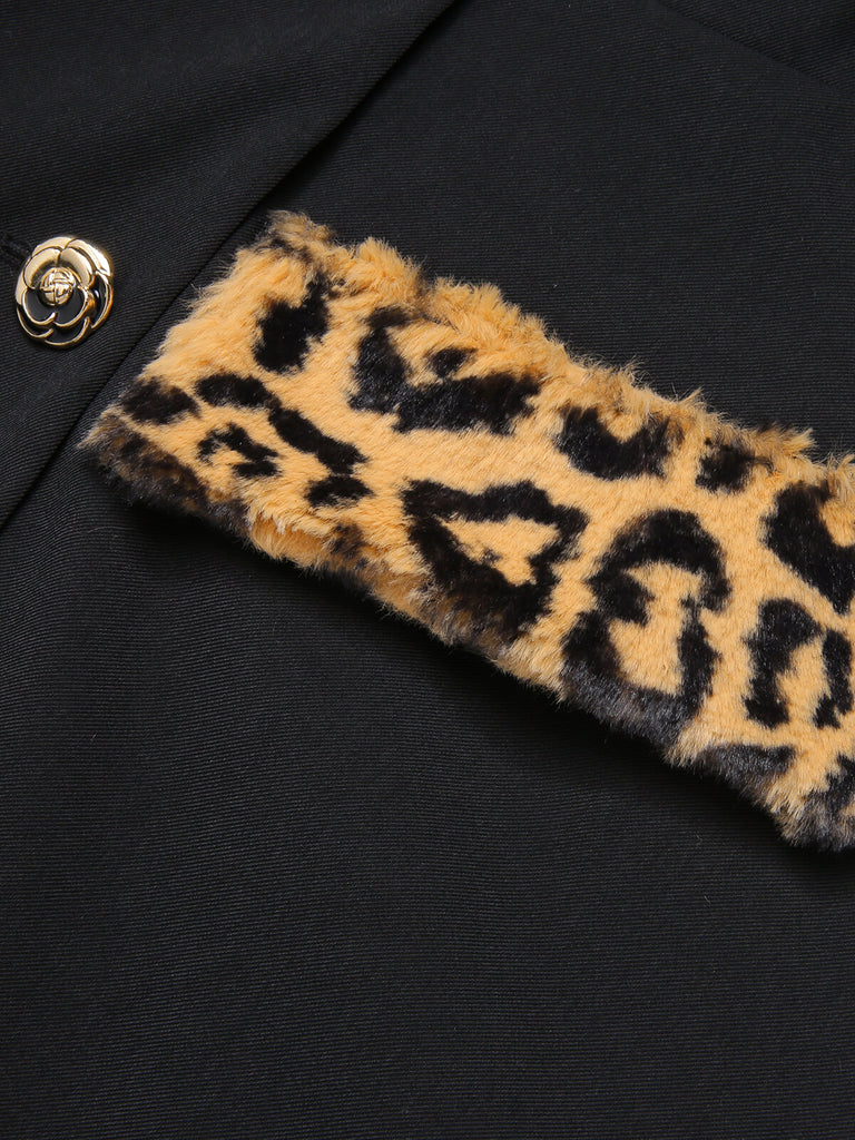 Black 1950s Leopard Lapel Pocket Coat | Retro Stage