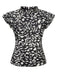 She pairs this Black 1950s Leopard Print Ruffles Blouse with confidence and 1950s charm