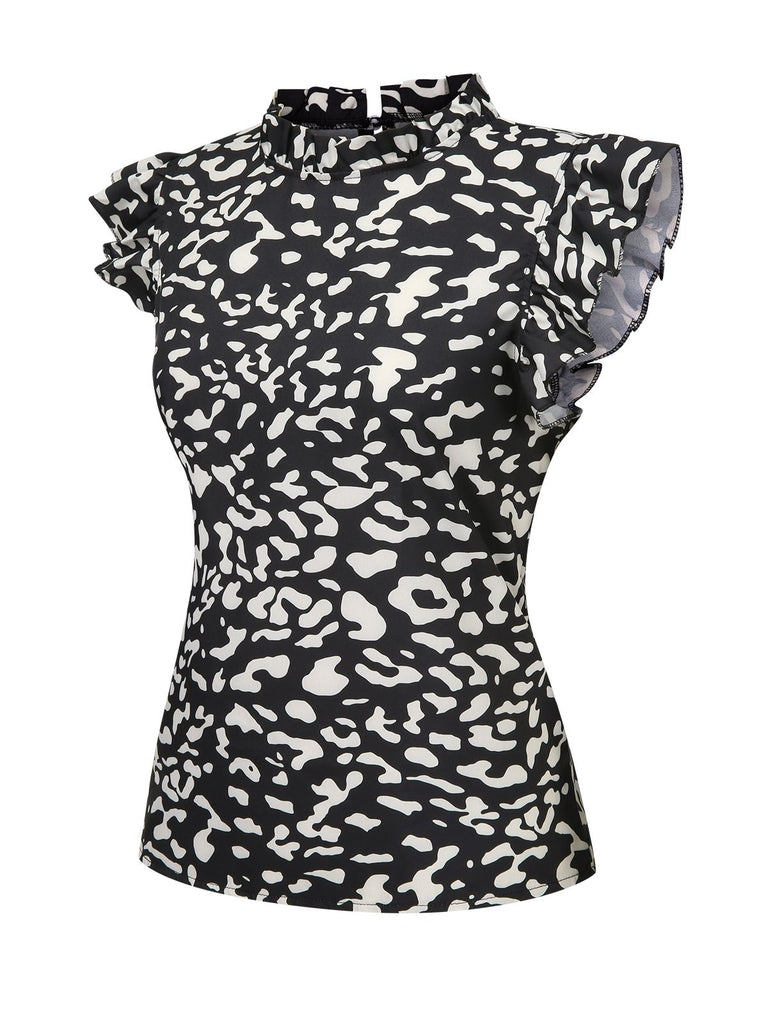 Black 1950s Leopard Print Ruffles Blouse: a 1950s classic that whispers rather than shouts