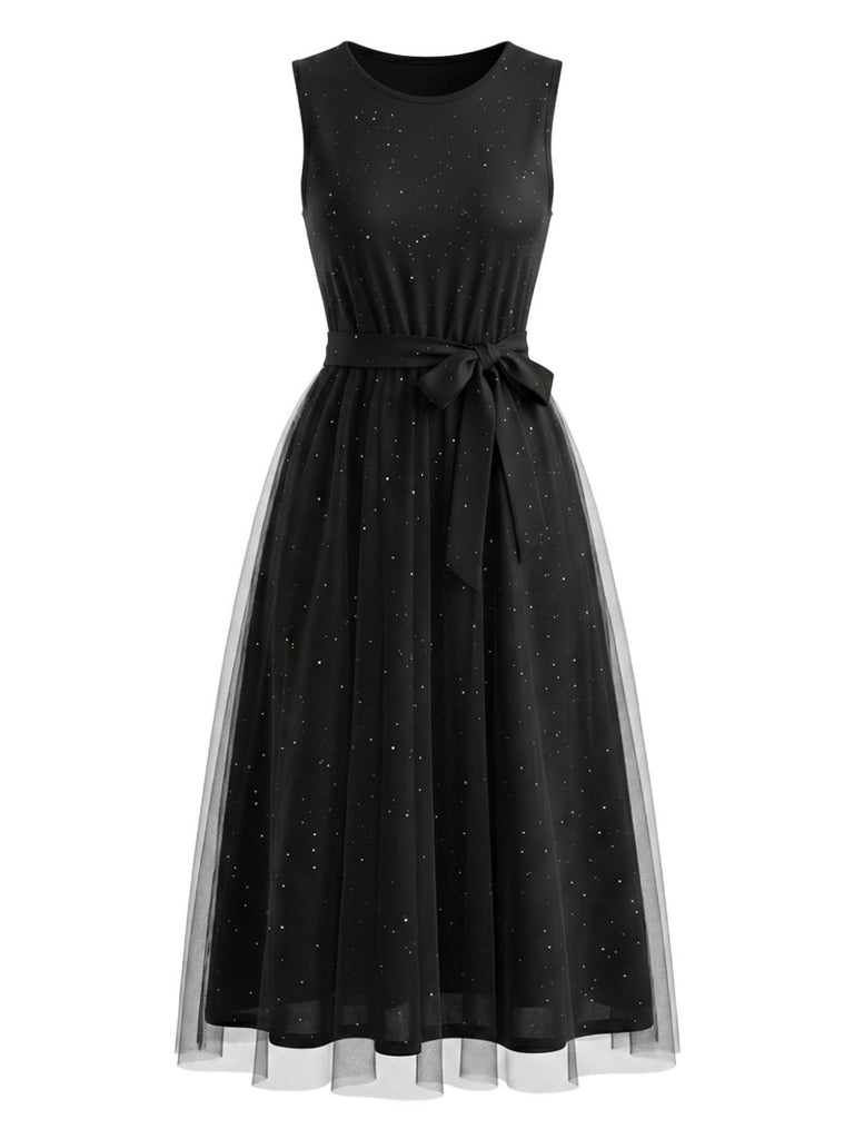 Black 1950s Mesh Patchwork Sequins Sleeveless Dress, vintage dress, retro fashion, rockabilly, pin-up fashion - perfect for women who love vintage and retro fashion