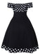 This Black 1950s Off Shoulder Polka Dots Dress wraps her in 1950s elegance, one twirl at a time