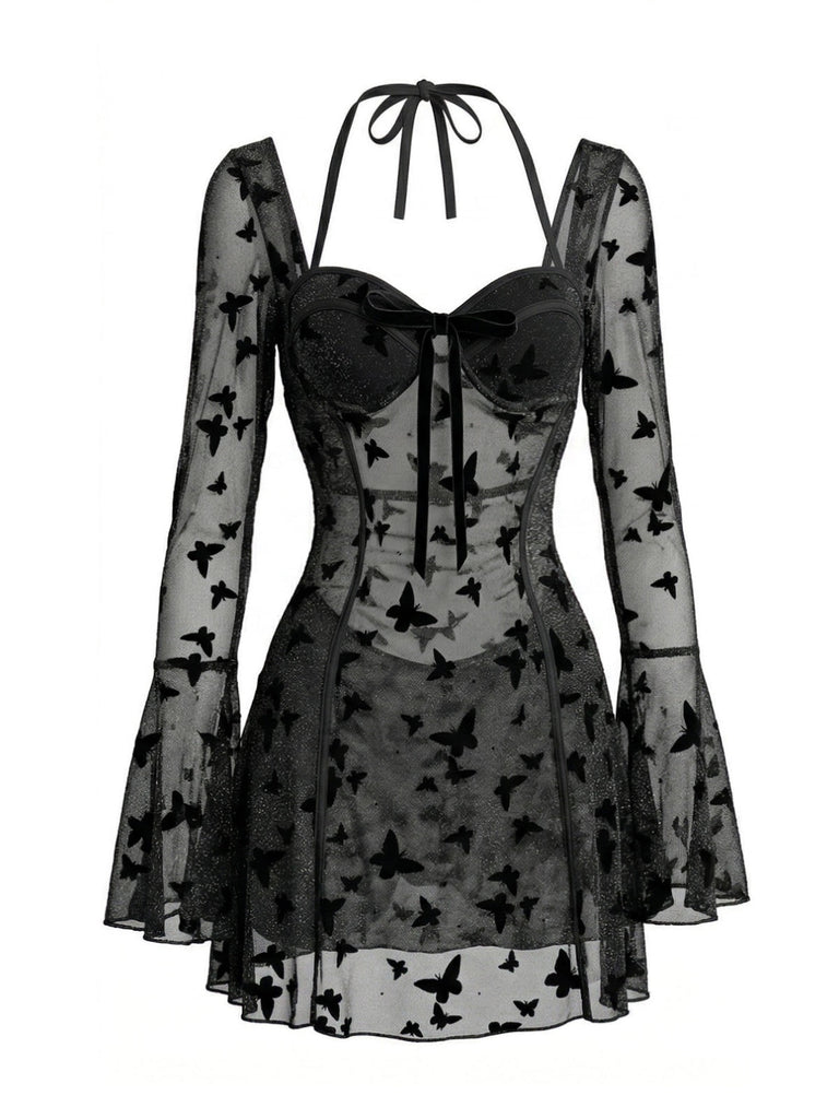 Black 1950s One Piece Halter Swimsuit - vintage swimsuit, pin-up style, classic black