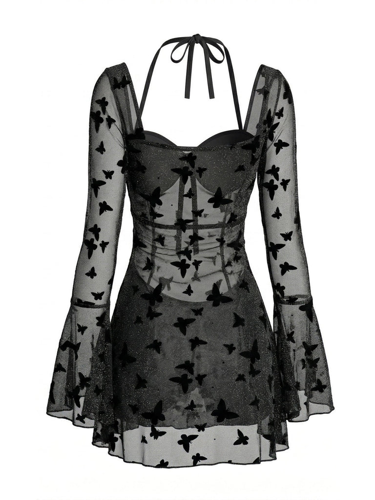 Black 1950s One Piece Halter Swimsuit - vintage swimsuit, pin-up style, classic black