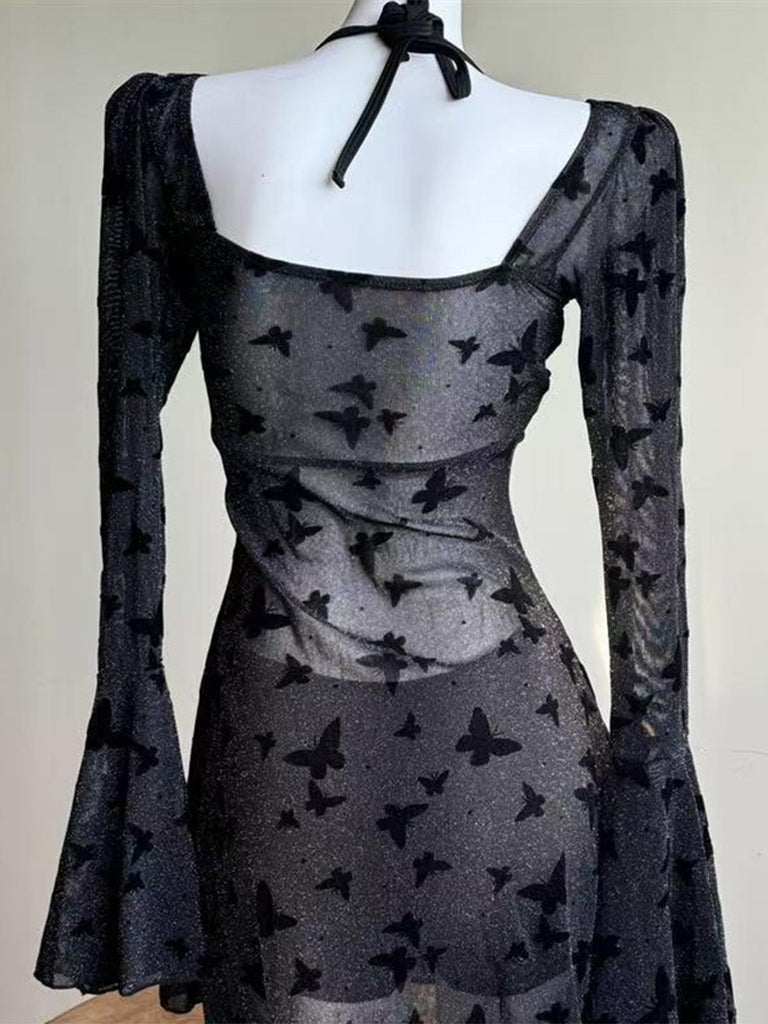 Black 1950s One Piece Halter Swimsuit - vintage swimsuit, pin-up style, classic black