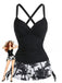 Black Print Spaghetti Strap Swimsuit