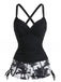 Black Print Spaghetti Strap Swimsuit