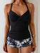 Black Print Spaghetti Strap Swimsuit