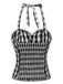 Black 1950s Plaid Halter Lace Bow Top, vintage top, retro blouse - perfect for women who love vintage and retro fashion