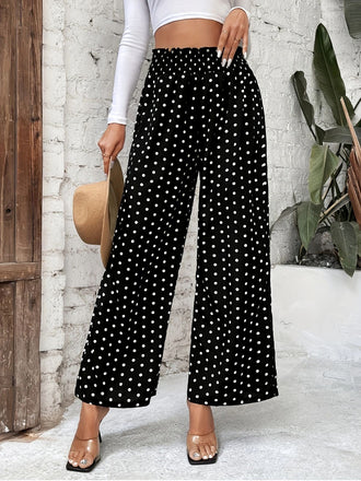 Black 1950s Polka Dot Elastic Waist Pants - vintage fashion, retro style, classic black