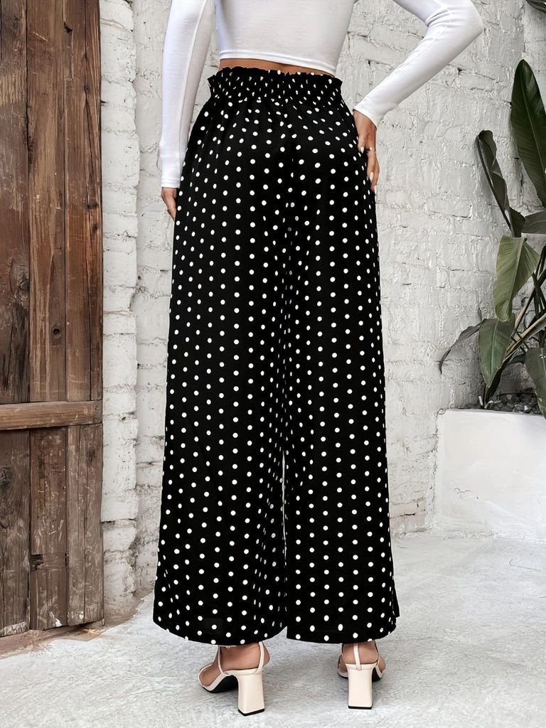 Black 1950s Polka Dot Elastic Waist Pants - vintage fashion, retro style, classic black