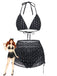 Black 1950s Polka Dot Halter Bikini Set & Cover-Up - vintage swimsuit, pin-up swimwear for vintage lovers