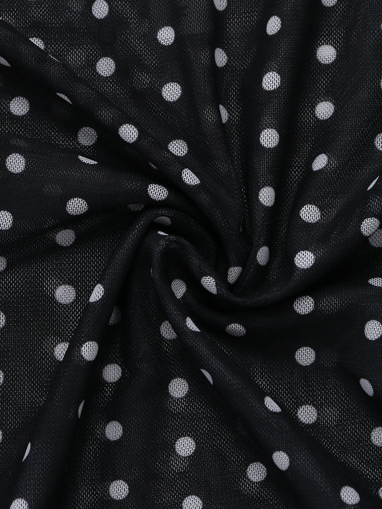 Black 1950s Polka Dot Halter Bikini Set & Cover-Up - vintage swimsuit, pin-up swimwear for vintage lovers