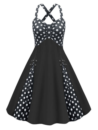Black 1950s Polka Dot Patchwork Dress, vintage dress, retro fashion, rockabilly, pin-up fashion - perfect for women who love vintage and retro fashion