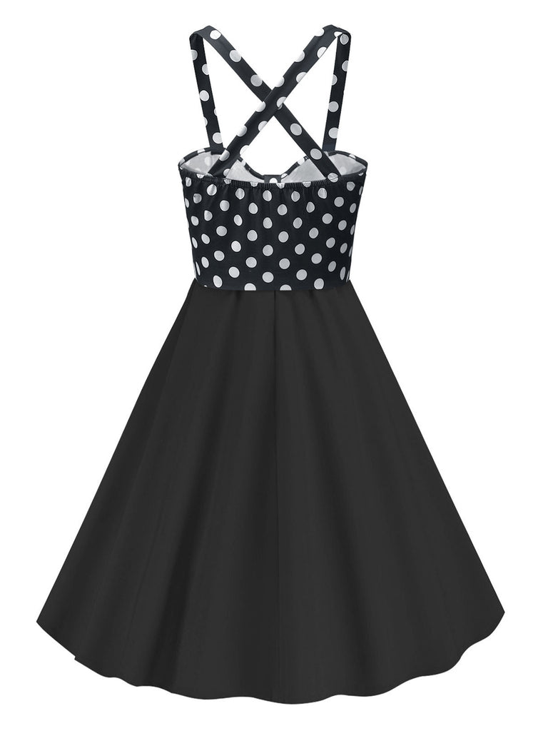 Black 1950s Polka Dot Patchwork Dress, vintage dress, retro fashion, rockabilly, pin-up fashion - perfect for women who love vintage and retro fashion