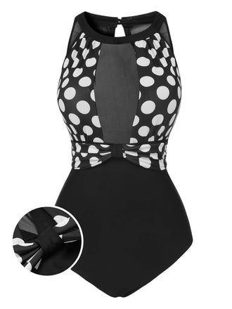 Black 1950s Polka Dot Swimsuit, vintage swimsuit, pin-up swimwear - perfect for women who love vintage and retro fashion