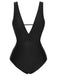 Black 1950s Polka Dot V-Neck Bow Swimsuit, vintage swimsuit, pin-up swimwear - perfect for women who love vintage and retro fashion