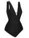 Black 1950s Polka Dot V-Neck Bow Swimsuit, vintage swimsuit, pin-up swimwear - perfect for women who love vintage and retro fashion