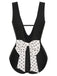 Black 1950s Polka Dot V-Neck Bow Swimsuit, vintage swimsuit, pin-up swimwear - perfect for women who love vintage and retro fashion